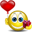 Emoticon With Heart Balloon And A Present Emoticons
