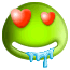 Green Smiley Face In Love Emoticons